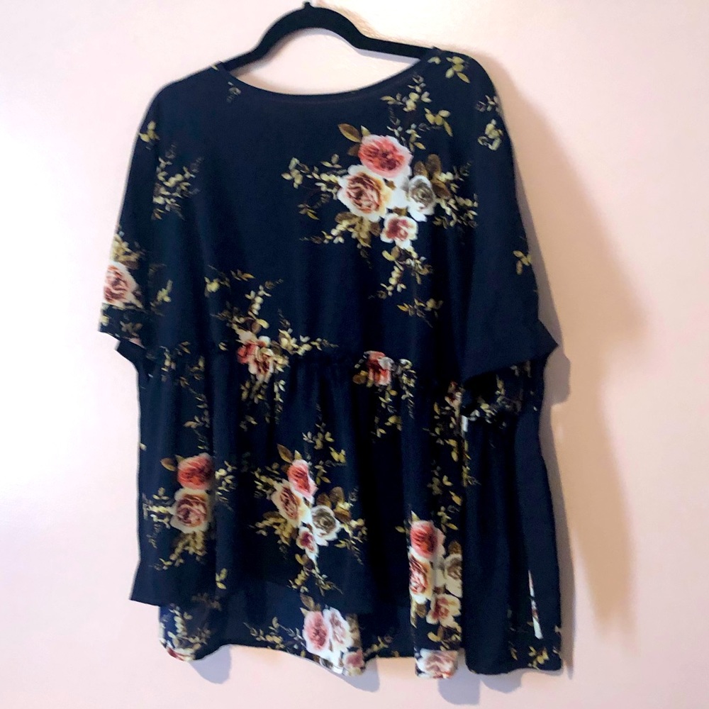 Plus size blue floral babydoll top